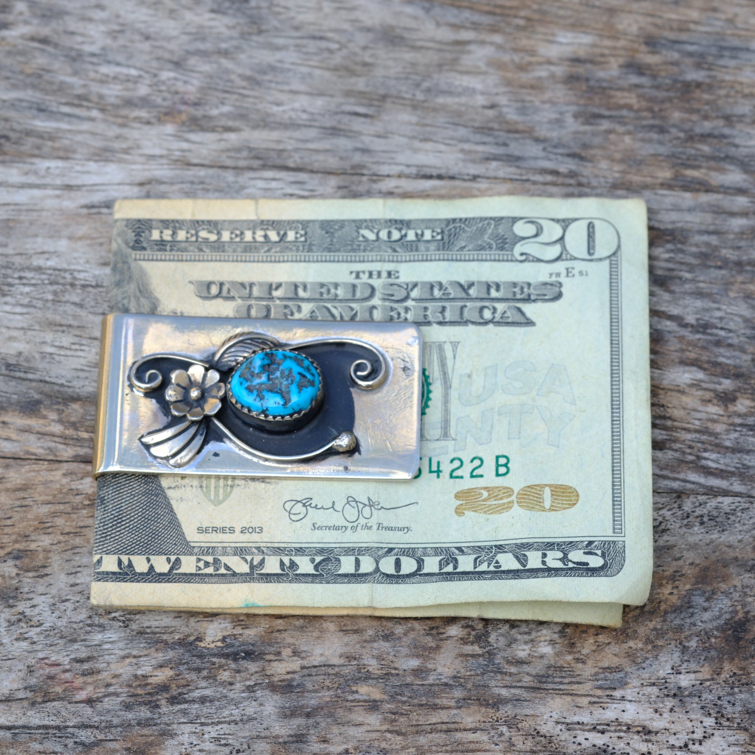 Vintage Turquoise Feather Money Clip