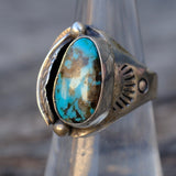 Vintage Sterling Turquoise Feather Stamped Band Ring 7.25