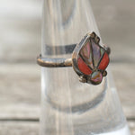 Vintage Sterling Coral and Abalone Inlay Ring 6.5