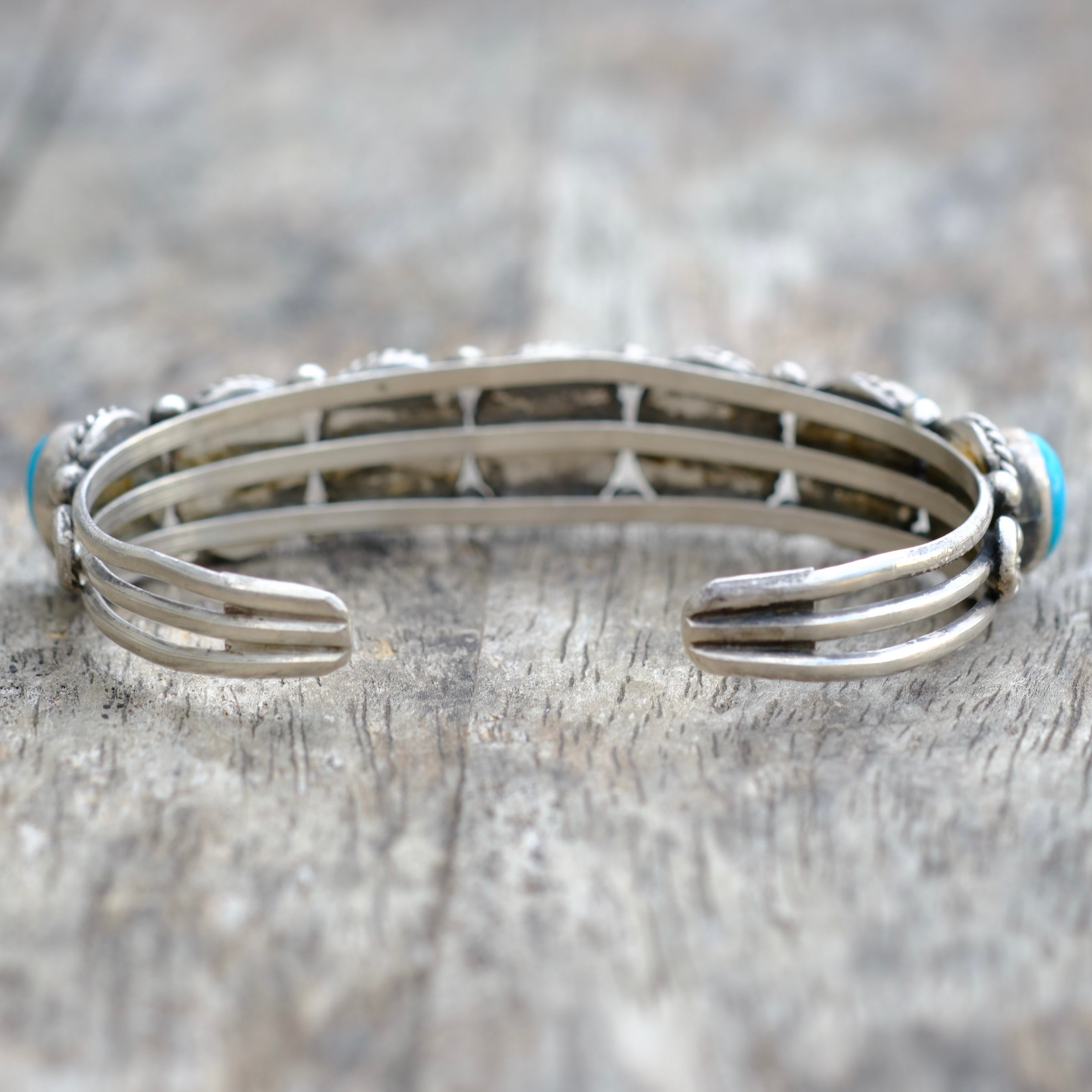 Vintage Sterling 7-Stone Turquoise Cuff Bracelet Running Bear