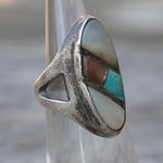 Vintage Sterling Multistone Inlay Ring 4.5