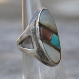 Vintage Sterling Multistone Inlay Ring 4.5