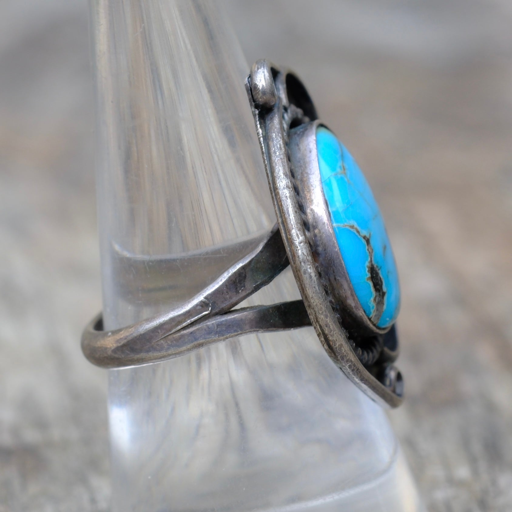 Vintage Sterling Turquoise Florette Ring 9