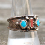 Vintage Sterling Turquoise and Coral Band 10.5