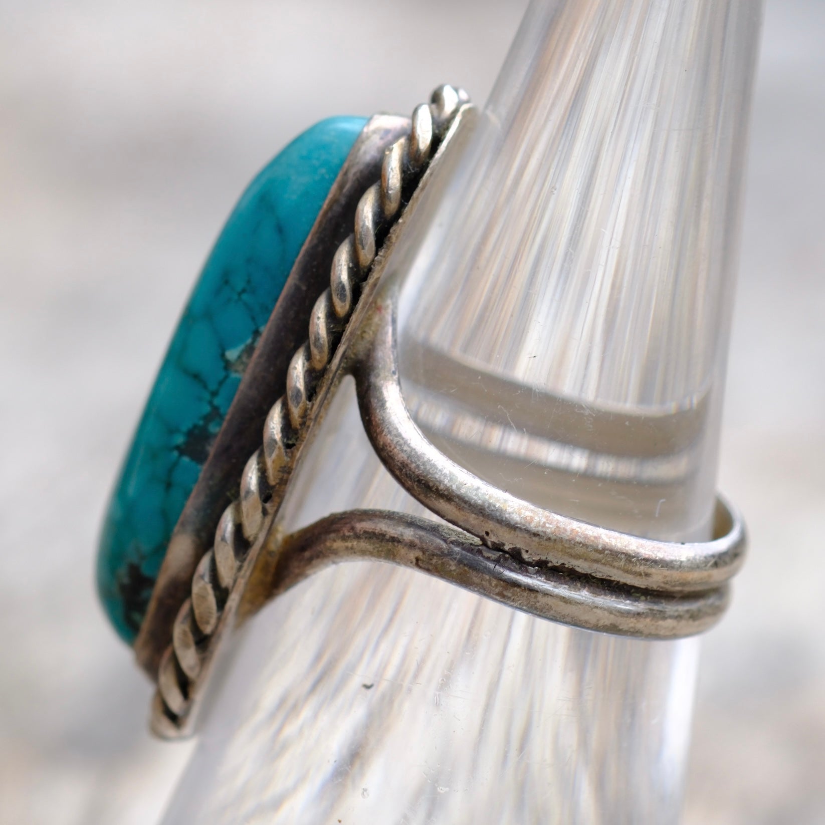 Vintage Sterling Turquoise Roper Ring 5.5