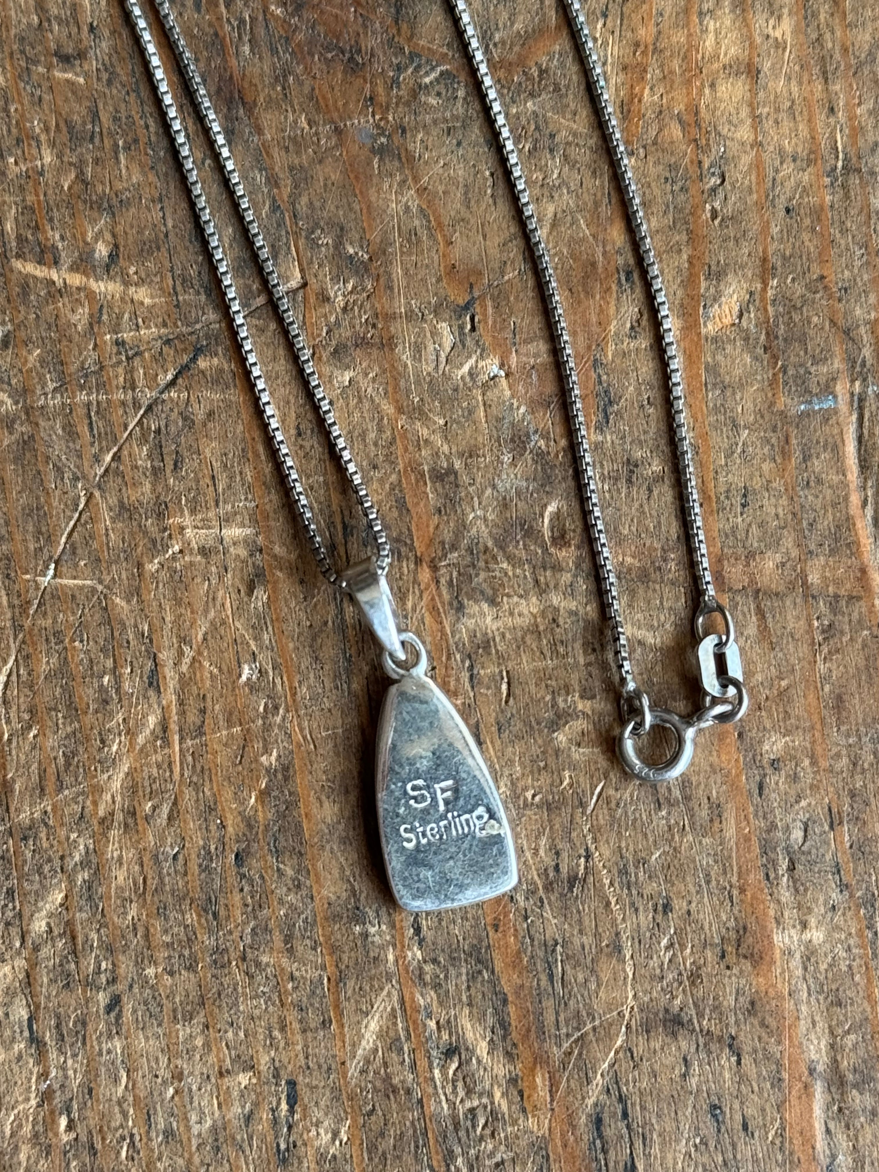 Vintage Sterling Silver Multistone Inlay Shield 18" Necklace