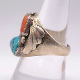 Vintage Sterling Turquoise and Coral Ring 9.75