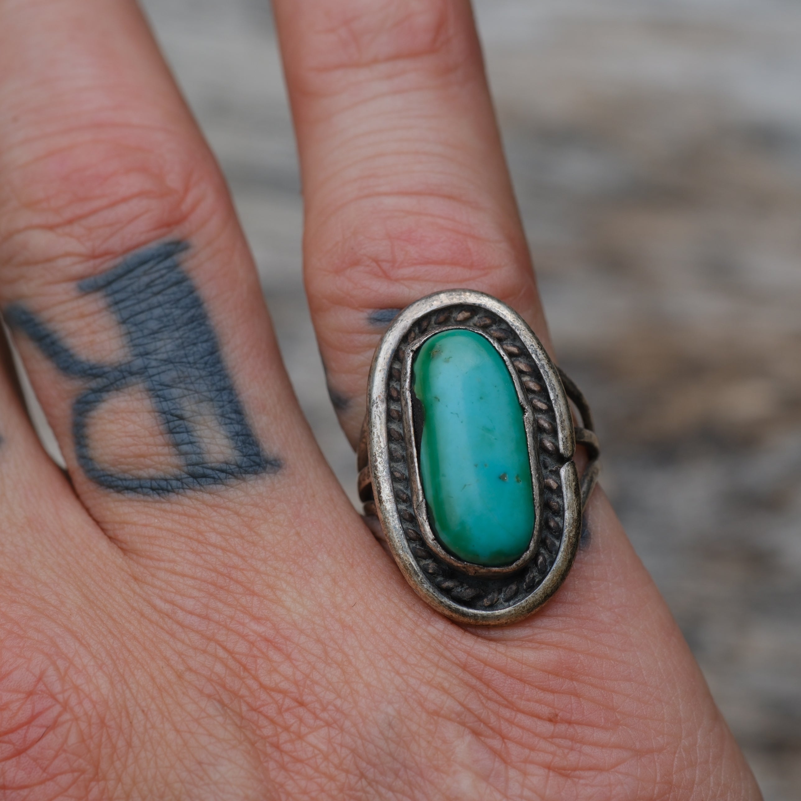 Vintage Sterling Turquoise Roper Ring 6