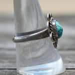 Vintage Sterling Turquoise Floral Ring 9.25