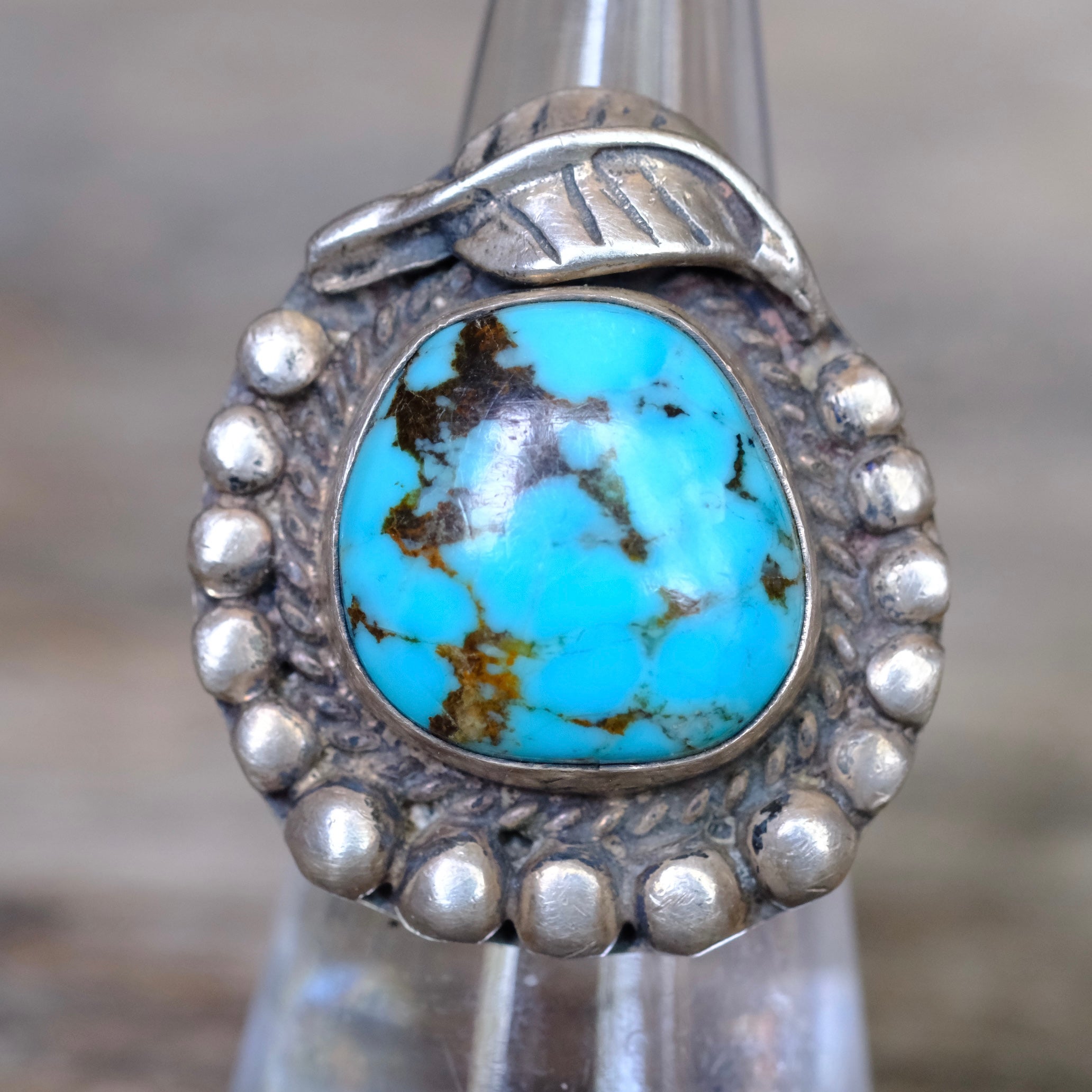 Vintage Sterling Turquoise Feather Ring 6.5