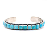 Vintage Sterling Turquoise Inlay Row Cuff Bracelet 6.75"
