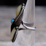 Vintage Sterling Mother Of Pearl and Turquoise Ring 4.5