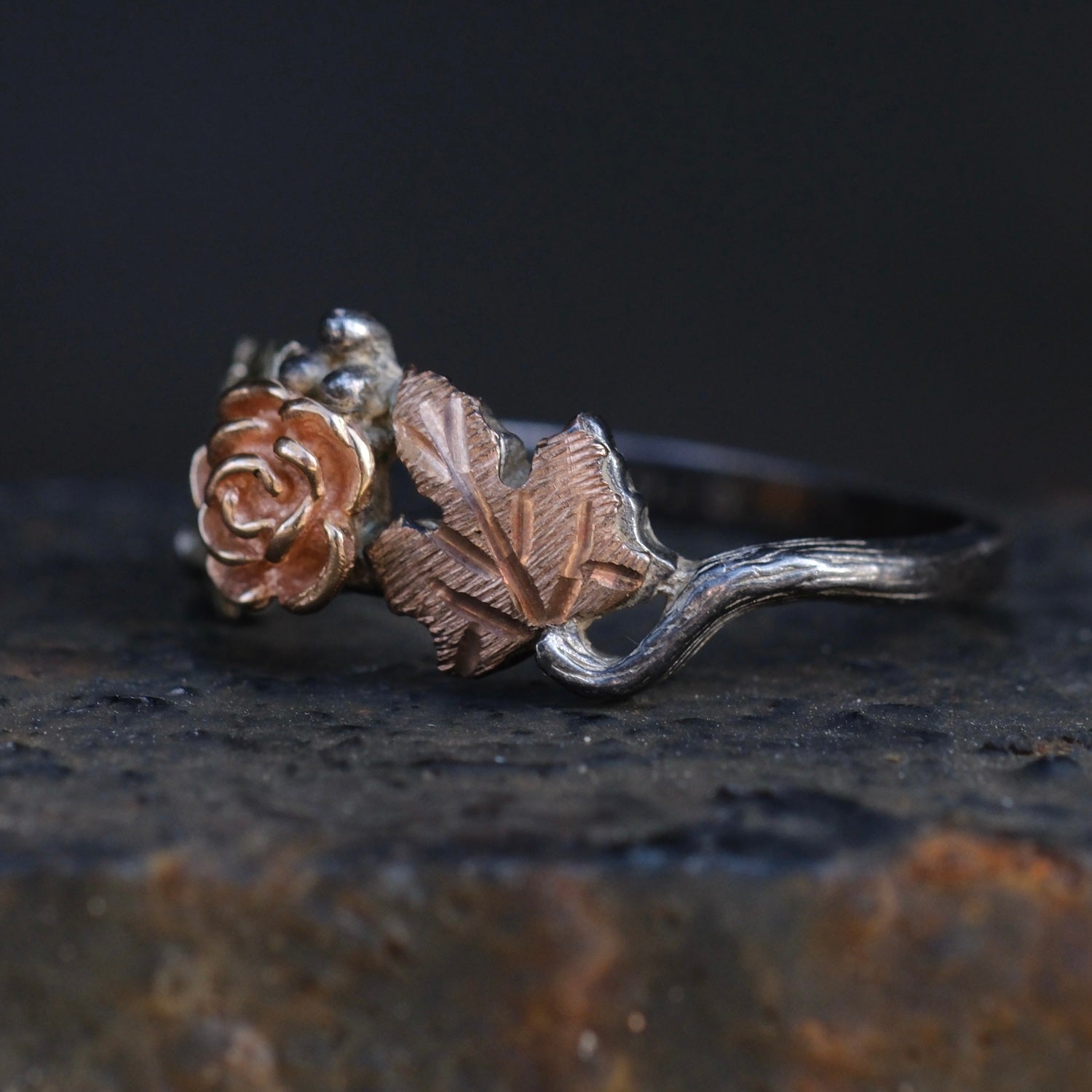 Vintage Sterling and Gold Rose Ring 6.5
