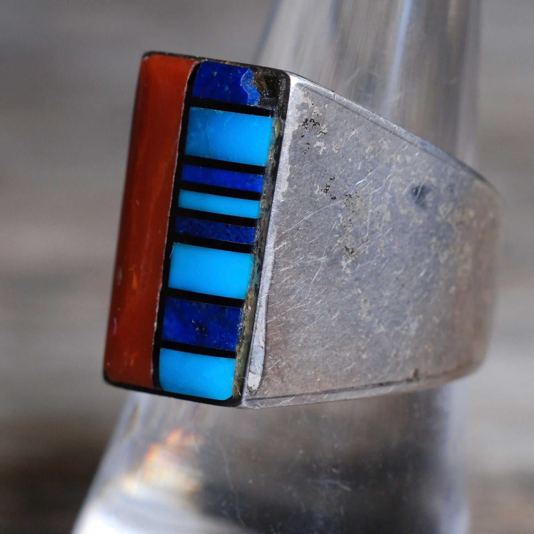 Vintage Sterling Multistone Inlay Ring 9