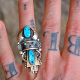 HUGE Vintage Sterling Turquoise Kachina Ring 7.75