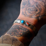 Vintage Sterling Turquoise and Coral Feather Cuff Bracelet 6.75"