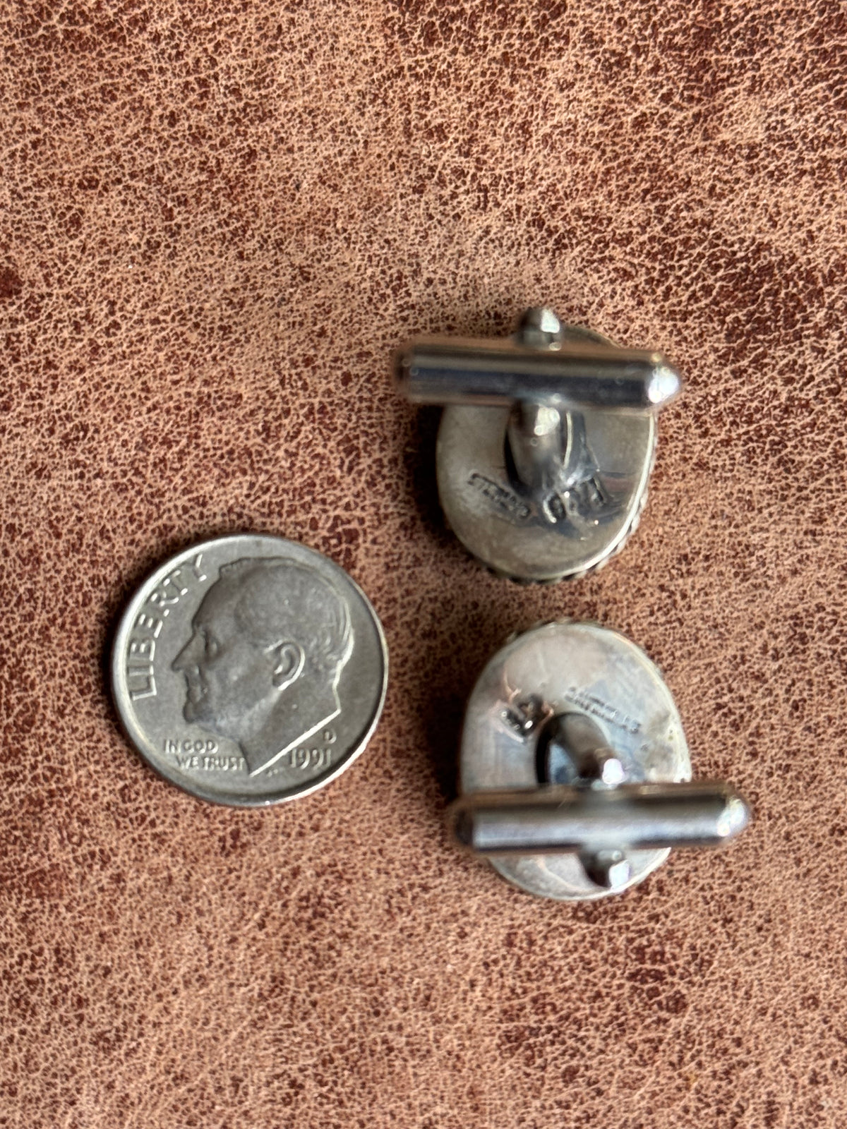 Vintage Sterling Silver Roped Turquoise Cufflinks