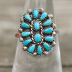 Vintage Sterling Turquoise Cluster Ring 6.25
