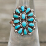 Vintage Sterling Turquoise Cluster Ring 6.25