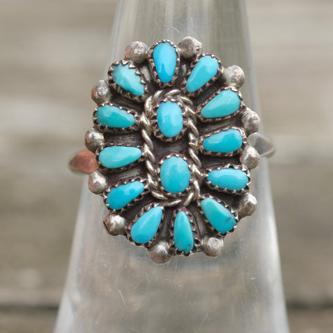 Vintage Sterling Turquoise Cluster Ring 6.25