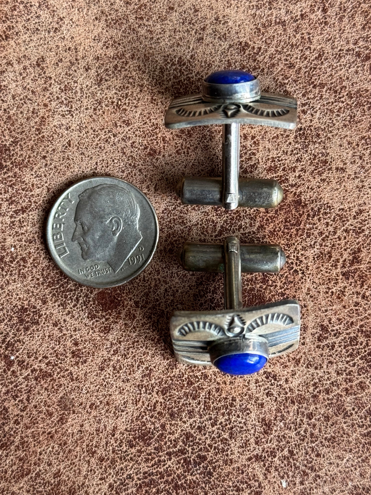 Vintage Sterling Silver Stamped Lapis Square Cufflinks