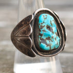 Vintage Sterling Turquoise Ribbed Band Ring 9.25