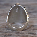 Vintage Sterling Turquoise and Coral Eagle Ring 9.5