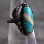 Vintage Sterling Turquoise and Mother Of Pearl Feather Ring 5