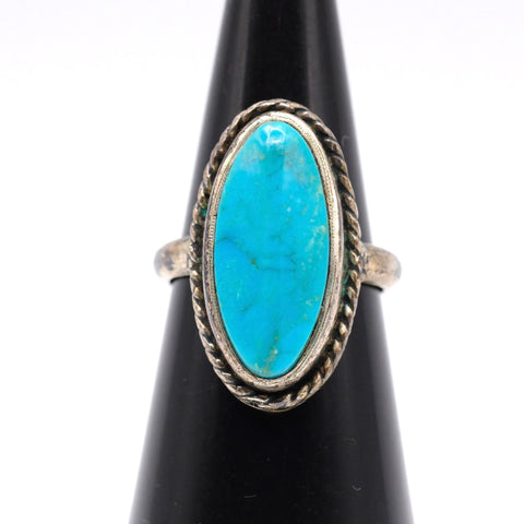 Vintage Sterling Turquoise Roper Ring 5.5