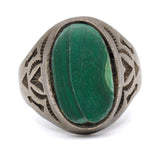 Vintage Sterling Stamped V Malachite Trading Post Ring 13