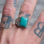 Vintage Sterling Turquoise Stamped Band Ring 9.75