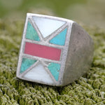 Vintage Sterling Zuni Inlay Ring 10.5