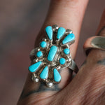 Vintage Sterling Turquoise Cluster Ring 8.75