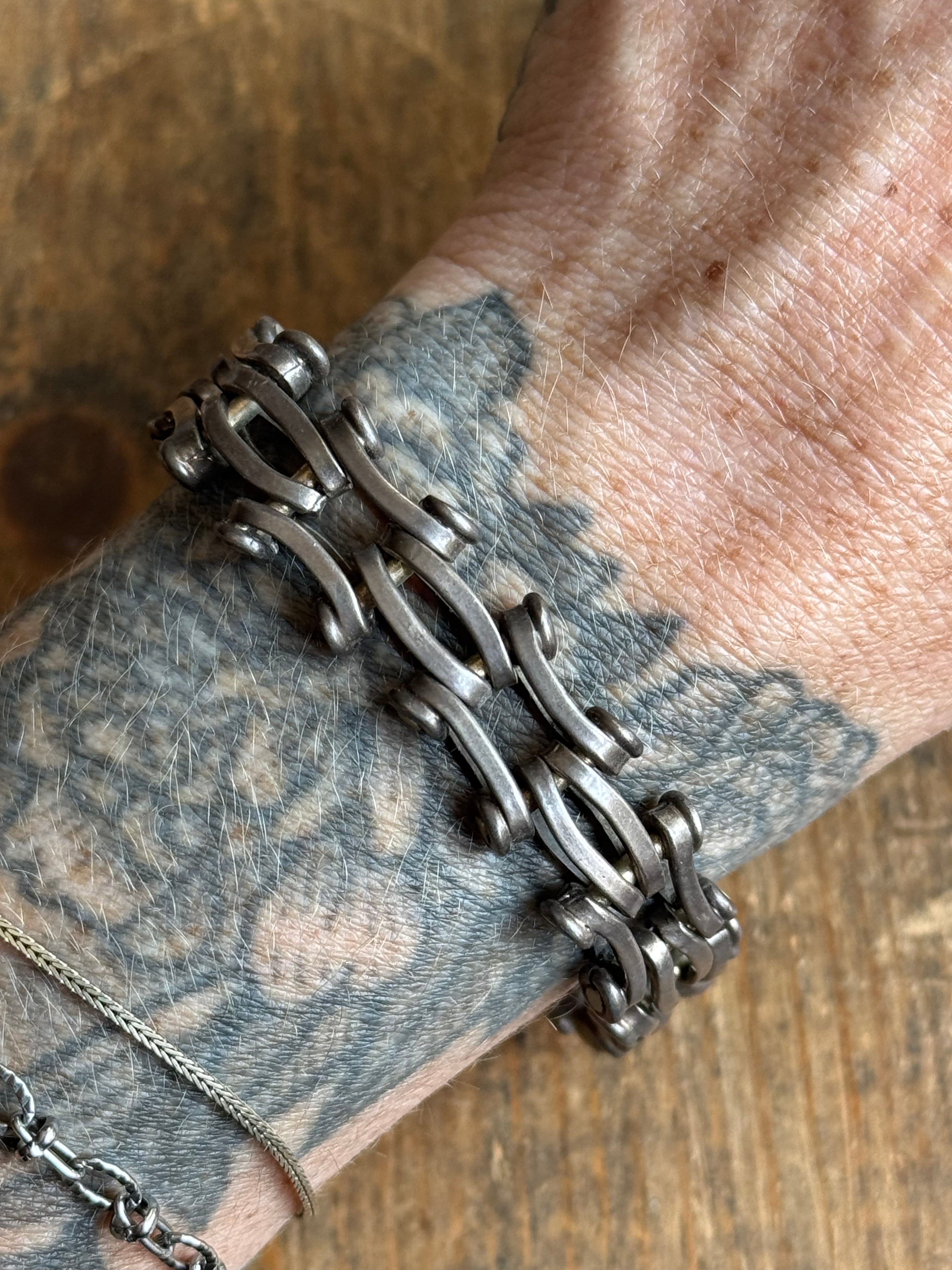 Vintage Sterling Silver 7.5” Chunky Gear Link Bracelet