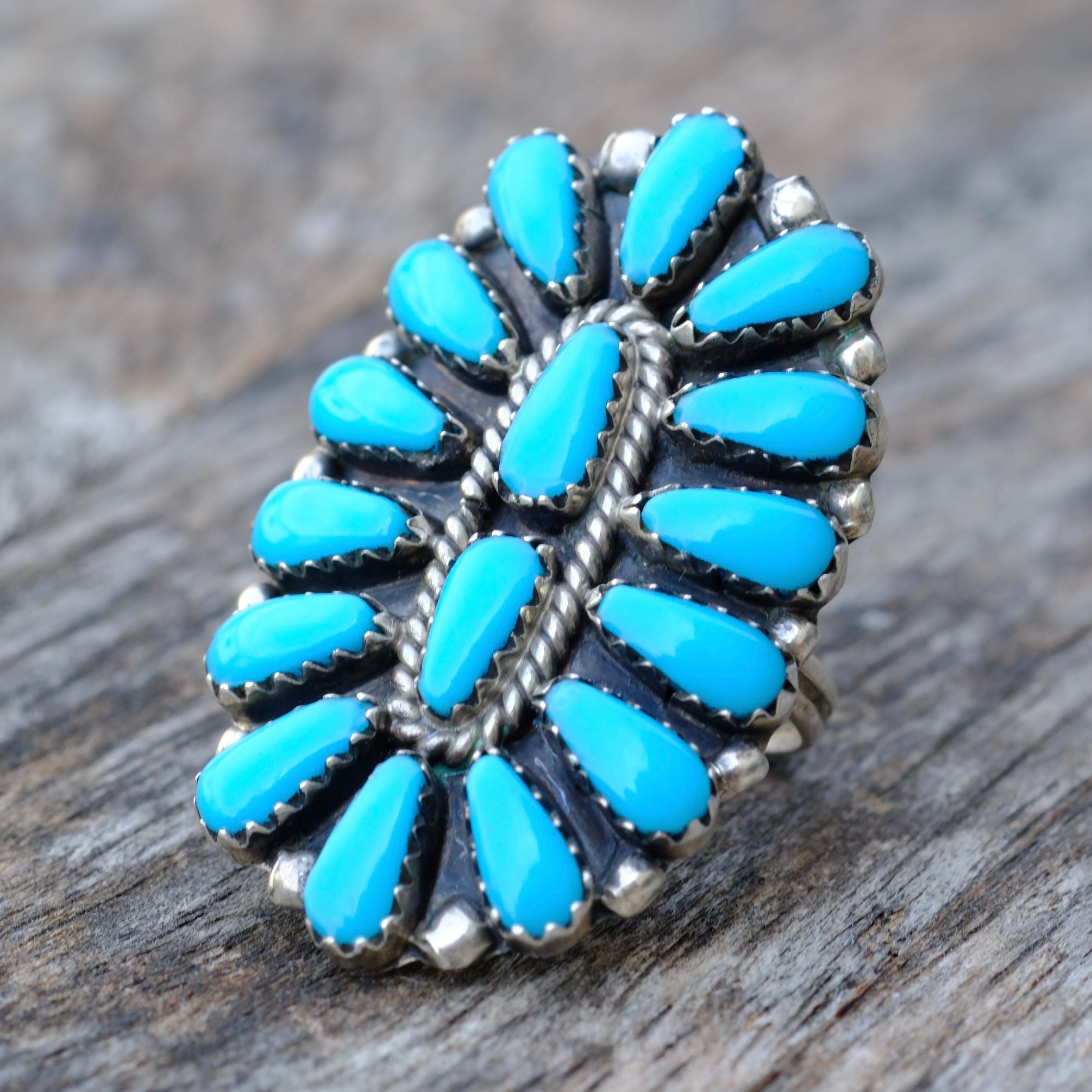 Vintage Sterling Turquoise Cluster Ring 7