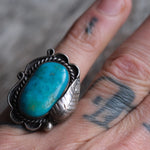 Vintage Sterling Turquoise Feather Ring 7.5