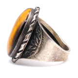 Vintage Sterling Tigers Eye Stamped Band Ring 11
