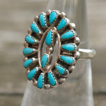 Vintage Sterling Turquoise Cluster Ring 6.25