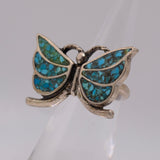 Vintage Sterling Crushed Turquoise Inlay Ring 4.25