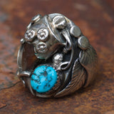 Vintage Sterling Turquoise Claw Ring 12.75