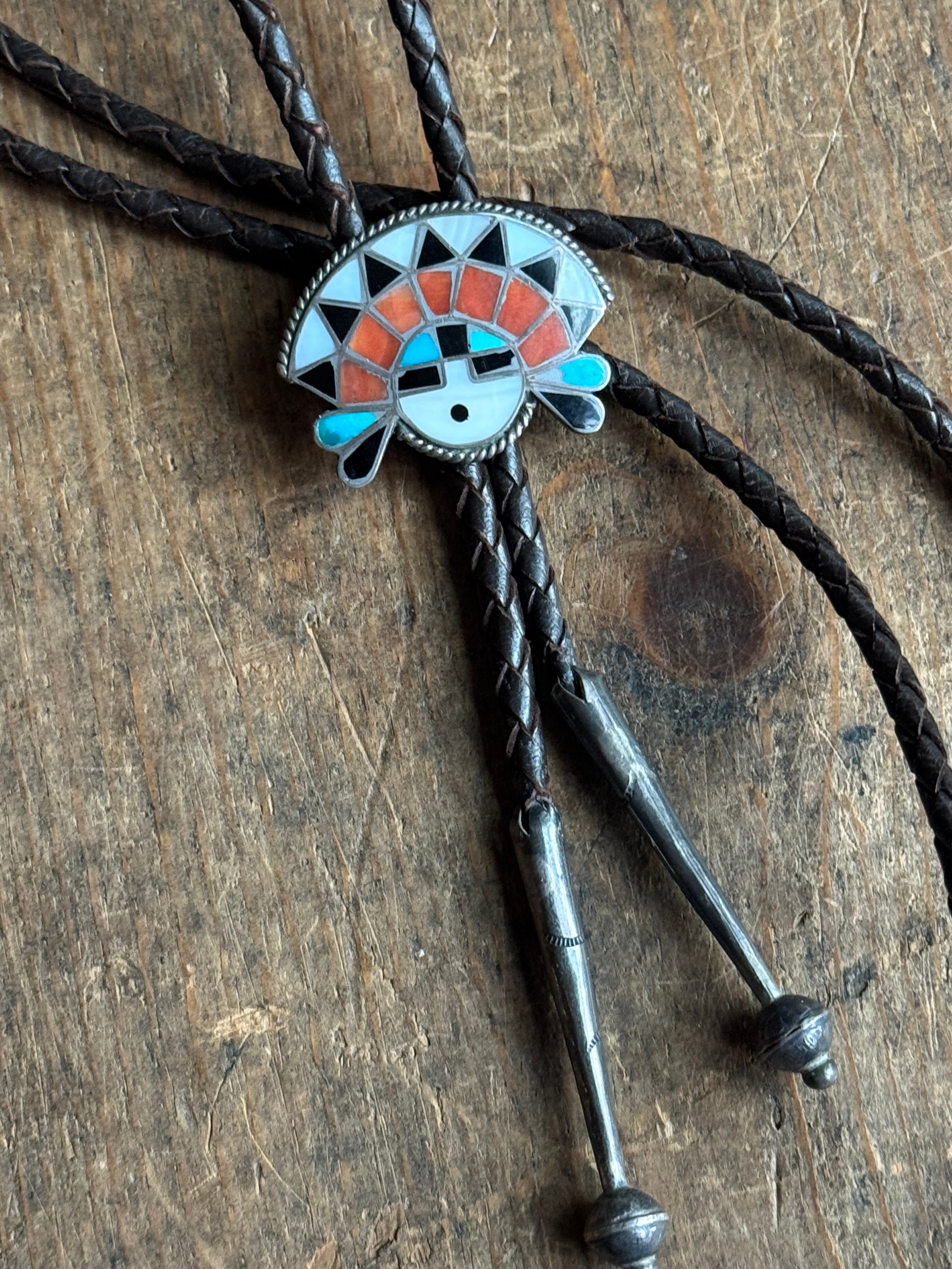 Vintage Sterling Silver Multistone Inlay Warrior Bolo