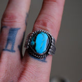 Vintage Sterling Turquoise Ribbed Band Ring 8.5