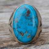 Vintage Sterling Turquoise Stamped V Ring 9.75