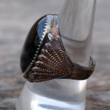 Vintage Sterling Onyx Ribbed Band Ring 9.25