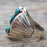 Vintage Sterling 3-Stone Turquoise Ribbed Band Ring 11