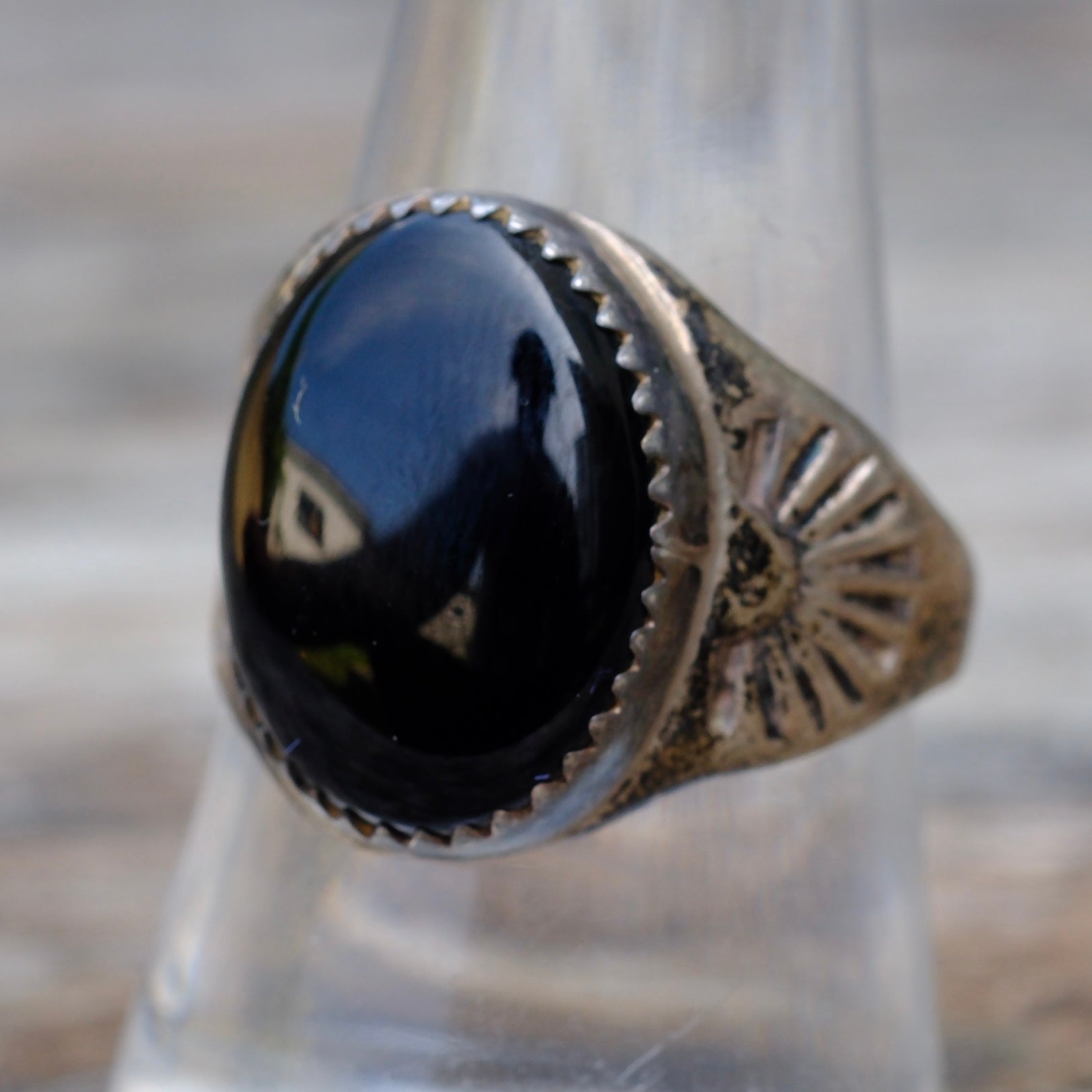 Vintage Sterling Onyx Stamped Band Ring 9