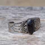 Vintage Sterling Agate Stamped Cuff Bracelet