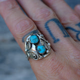Vintage Sterling 2-Stone Turquoise Ring 10.25