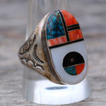 Vintage Sterling Zuni Sunface Inlay Ring 11