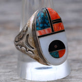 Vintage Sterling Zuni Sunface Inlay Ring 11
